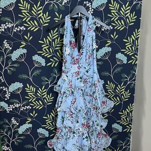 In Bloom Blue Floral Backless Dress Size M